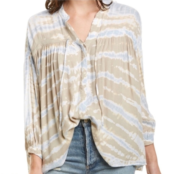 Young Fabulous & Broke Tops - Young Fabulous & Broke Tan Blue Tie Dye Blouse
